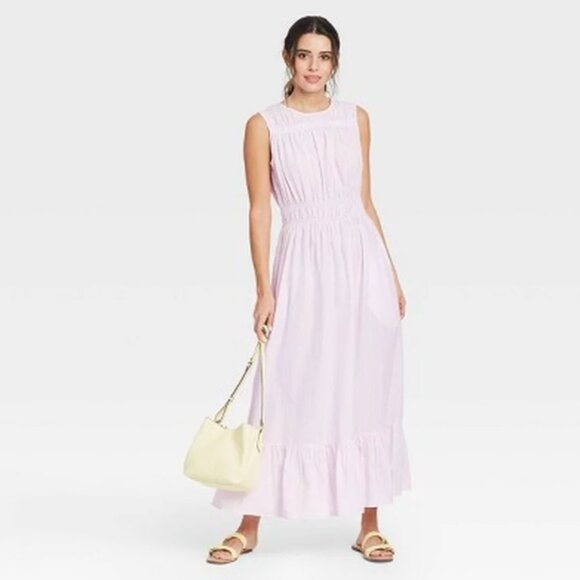a new day Dresses & Skirts - A New Day Pink & White Striped Sleeveless Ruffle Maxi Dress NWT XXL!